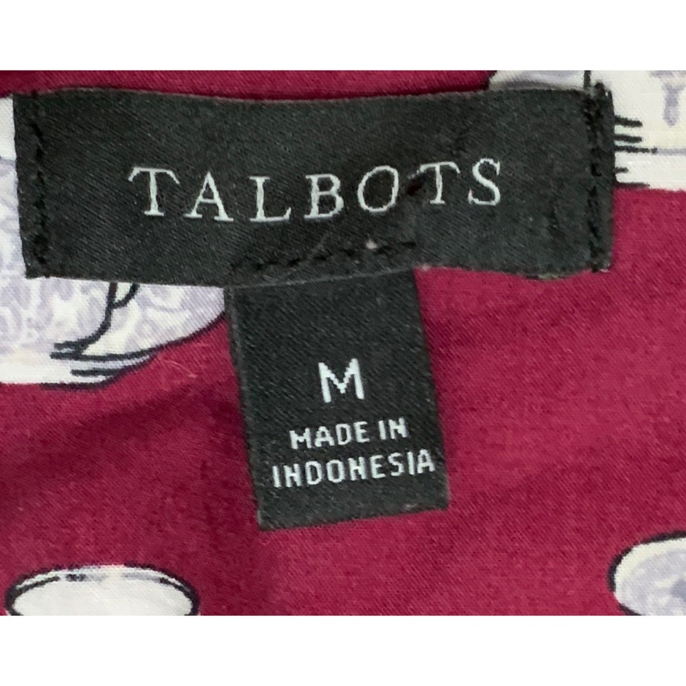Talbots Women's Burgundy Teacup Print Cotton Button Down Shirt M Long Sleeve - Picture 4 of 9